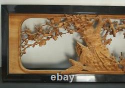 Rub1834 JAPANESE WOOD SCULPTURE RANMA UME BROSSOMS BIRD 51 inch 129.6 cm Width