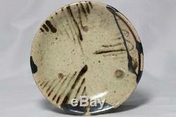 SCBP08 Japanese Antique Shino ware iron painting plate Pottery Momoyama #Japan
