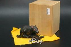 STO48 Japanese Antique Bronze mouse Suiteki (water jug) withbox #Netsuke shodo