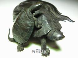 SUPERB MINOGAME Turtle Okimono Statue Japanese Meiji Taisho Original Antique