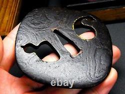 SUPERB Signed Mokume-Kitae TSUBA Japanese Edo period Antique Gourds D568