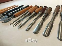 Set of 19Antique Japanese Woodworking Tools & Carving GougesChisels Hand Plane