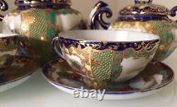 Stunning Rare Antique Japanese Hand Painted Porcelain 7 Piece Tea For Two Set