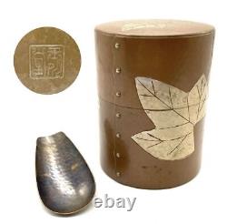 Tea Caddy Japanese Tea Ceremony leaf design tea spoon antique 11.5cm