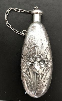 Vintage 1900 Silver Japanese Sent Bottle with Iris