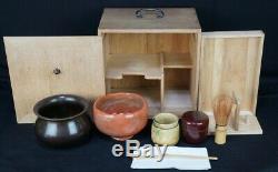 Vintage Chabako Japanese Tea Ceremony box ceramic Raku Ochawan 1950s Japan