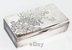 Vintage Japanese 950 Sterling Silver Chrysanthemum Scene Engraved Box Japan Wako