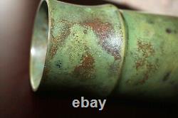Vintage Japanese Bamboo stylized bronze flower vase Ikebana Signed by artist