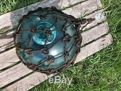 Vintage Large Authentic Japanese Roped Net Glass Fishing Float Bouy Ball Marked