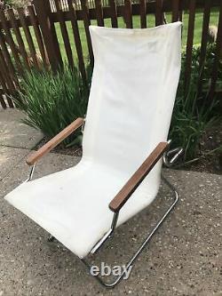 Vintage Shigeru Uchida Z Chair Folding Canvas Chair Chrome White Japan Teak Arms