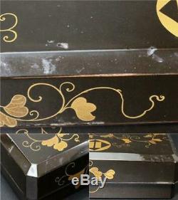 WBX25 Japanese Black lacquer gold arabesque pattern makie wooden inkstone box