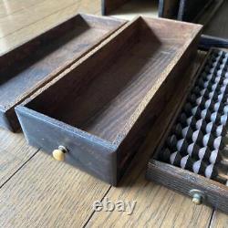 Wooden Drawer with Inkstone and Abacus, Showa Era H9.8 x W5.5 x D5.8 inches