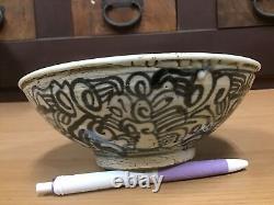 Y0946 CHAWAN Annan-ware flat bowl tea ceremony Japanese pottery antique Japan
