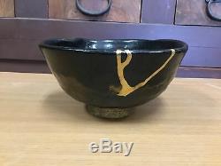 Y0963 CHAWAN Raku-ware large kintsugi Japanese pottery antique bowl Japan