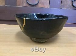 Y0963 CHAWAN Raku-ware large kintsugi Japanese pottery antique bowl Japan
