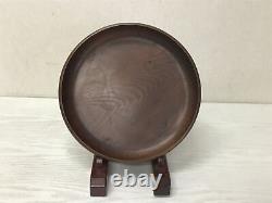 Y1486 TRAY pine signed round wood OBON OZEN Japanese antique Japan