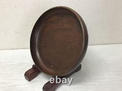 Y1486 TRAY pine signed round wood OBON OZEN Japanese antique Japan