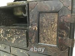 Y1591 TANSU Chest of Drawers mulberry tamamoku tobacco Japanese antique Japan