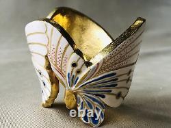 Y4320 OKIMONO Kyo-ware Lid Rest butterfly signed box Tea Ceremony antique Japan