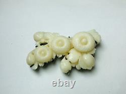 Y5800 OBIDOME Sash clip coral white flower Japan Kimono accessory antique brooch