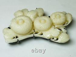 Y5800 OBIDOME Sash clip coral white flower Japan Kimono accessory antique brooch