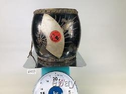 Y6479 OKIMONO Drum figure helmet Japanese flag Japan antique interior decor