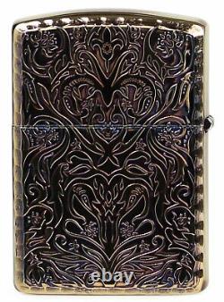 Zippo Oil Lighter Antique Floral Arabesque Brass Gold Double Sided Processing