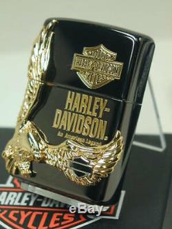 Zippo Oil Lighter Harley Davidson HDP-14 Gold Black Bald Eagle Brass Japan F/S