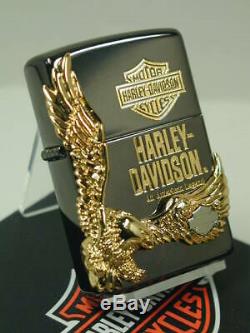 Zippo Oil Lighter Harley Davidson HDP-14 Gold Black Bald Eagle Brass Japan F/S