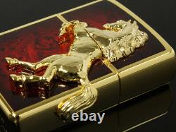 Zippo Winning Winnie Horse Metal Gold Plated Deep Red Brass Oil Lighter New