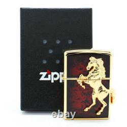 Zippo Winning Winnie Horse Metal Gold Plated Deep Red Brass Oil Lighter New